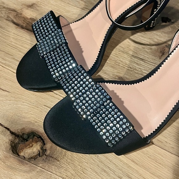 J. Crew Made-in-Italy crystal bow heels in satin shoes BV711 Black 8 NEW - Picture 6 of 9